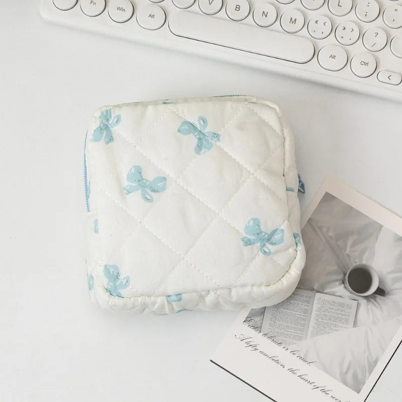 Large Capacity Period Pouch - Cute Cartoon Bow Sanitary Napkin & Tampon Organizer Bag