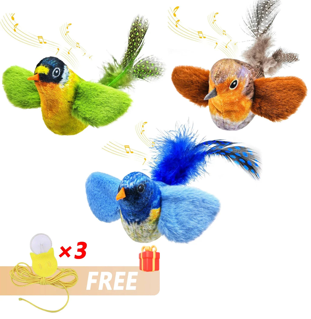 Interactive Bird Cat Toy with Chirping Sound & Catnip – Hanging Plush Teaser for Indoor Cats