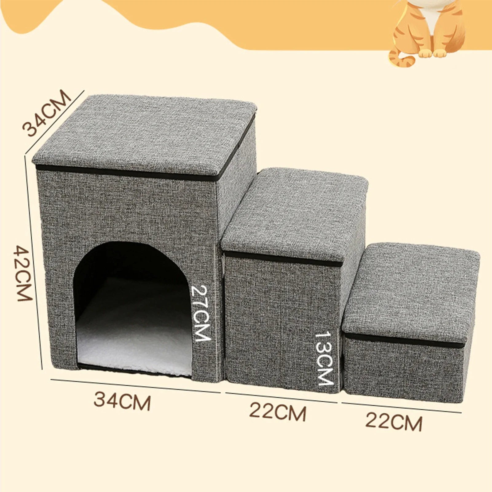 Foldable Pet Stairs with Storage Box and Non-Slip Pads — 3-Size Dog & Cat Ramp Set for Beds, Sofas, Indoor/Outdoor