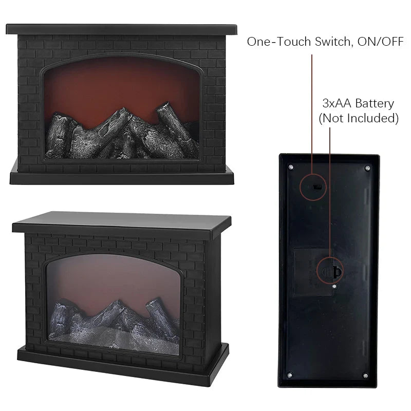 Flameless LED Fireplace Lantern Charcoal Table Lamp USB or Battery Powered Cozy Flame Light for Home Holiday Party Decor