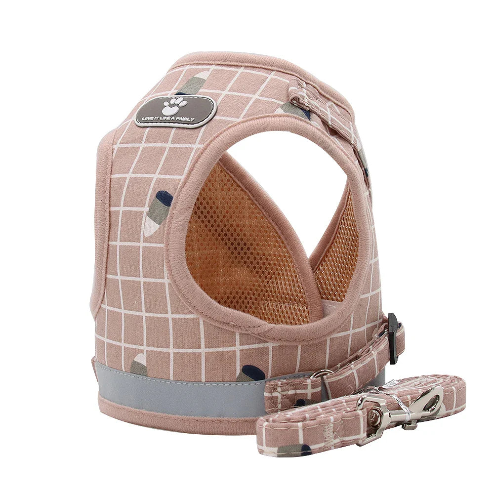 Adjustable Breathable Pet Harness with Reflective Leash for Puppies, Small Dogs & Cats
