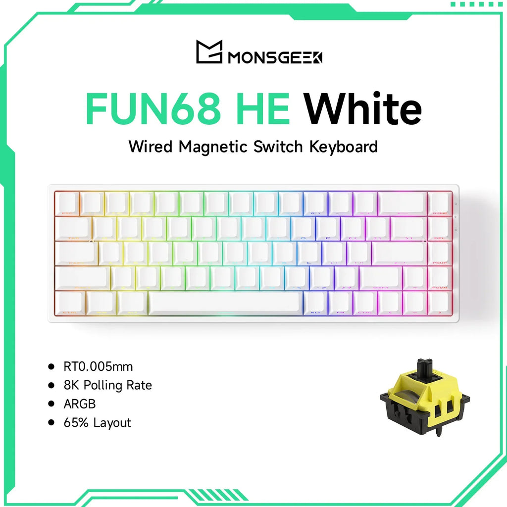 Magnetic Switch 60% & 65% Mechanical Gaming Keyboard - Rapid Trigger RT, 8K Polling, Hot-Swappable, RGB, Tri-Mode USB-C/BT/2.4G