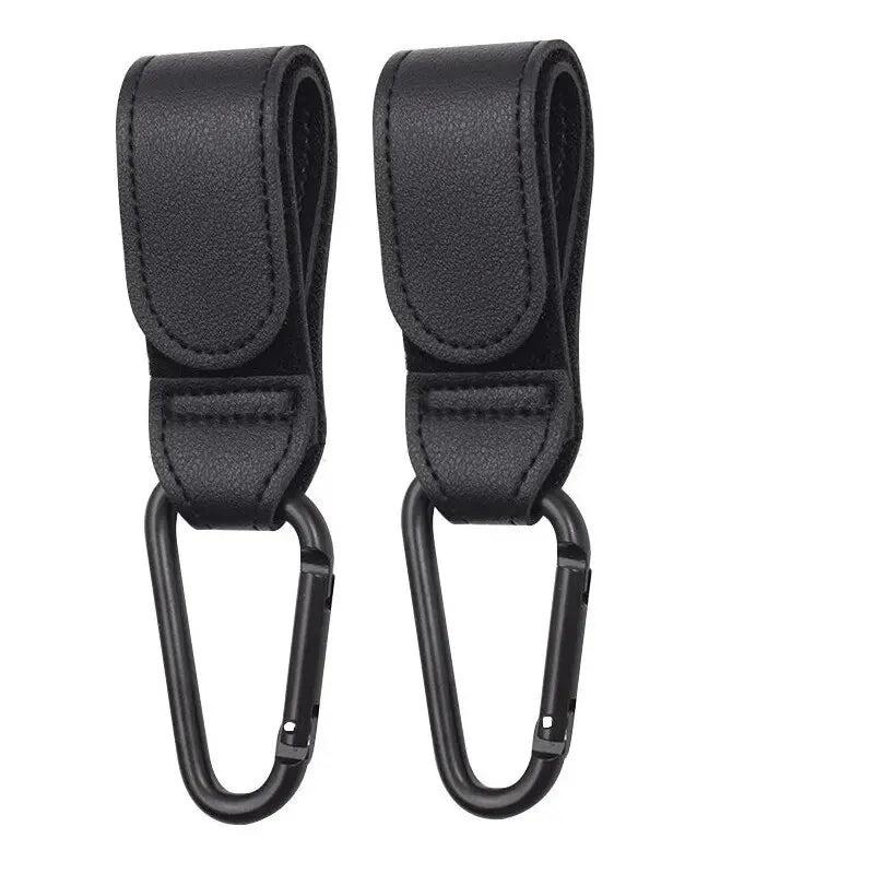 2-Pack PU Leather Stroller Hooks – Adjustable Pram Bag Hangers, Universal Diaper Bag Organizer