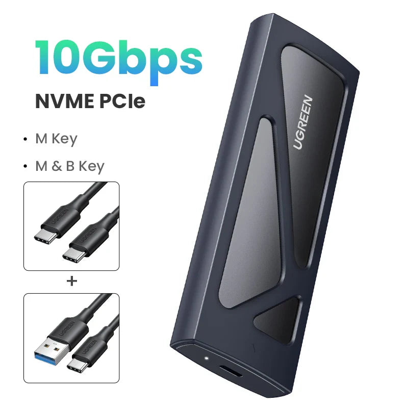 M.2 NVMe SATA SSD Enclosure USB-C 3.2 Gen2 10Gbps Tool-Free Fits 2230/2242/2260/2280 Up to 8TB Aluminum Case with Silicone Sleeve