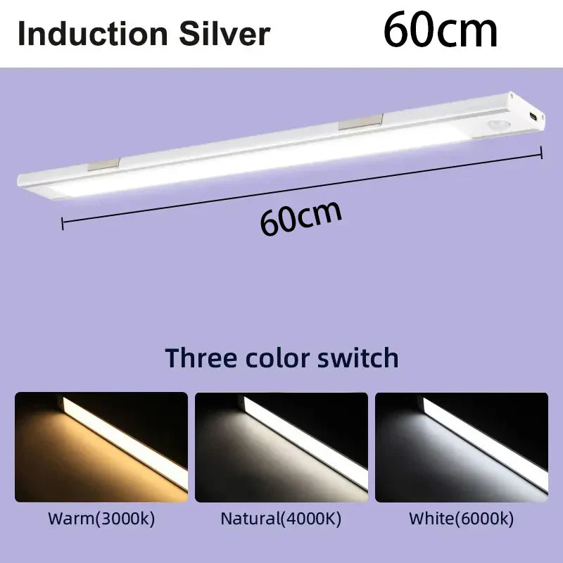 LED Motion Sensor Cabinet Light 15.7 in (40 cm) Dimmable Rechargeable Wireless Night Lamp for Kitchen Closet Wardrobe Living Room 3 Color Temperatures