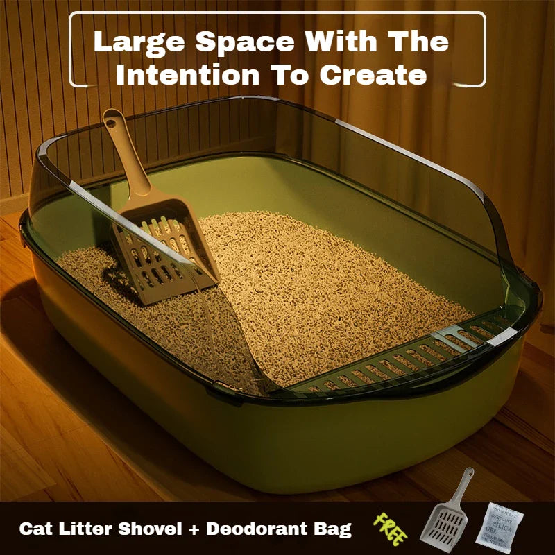 Semi-Enclosed Cat Litter Box – Anti-Splash Plastic Tray, Large Capacity 15.7×10.2×5.9 in (40×26×15 cm)