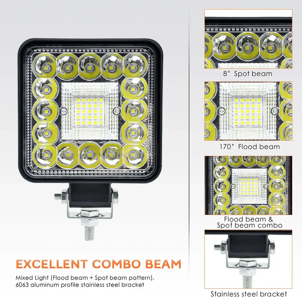 4-Inch (10 cm) LED Work Light - 99W & 123W Round/Square Off-Road Spot Flood Fog Lamp, 12-36V, IP67 - 1/2/4-Pack