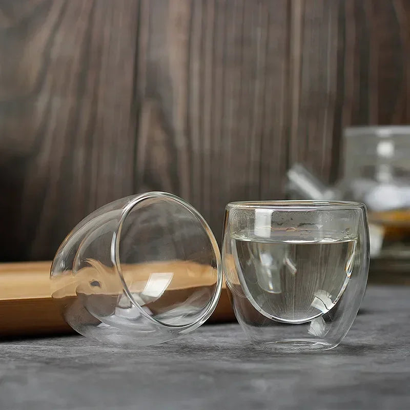 Double Wall Borosilicate Glass Tea Cups 80ml & 150ml, 2–18 Pc Clear Kung Fu Coffee & Milk Mugs
