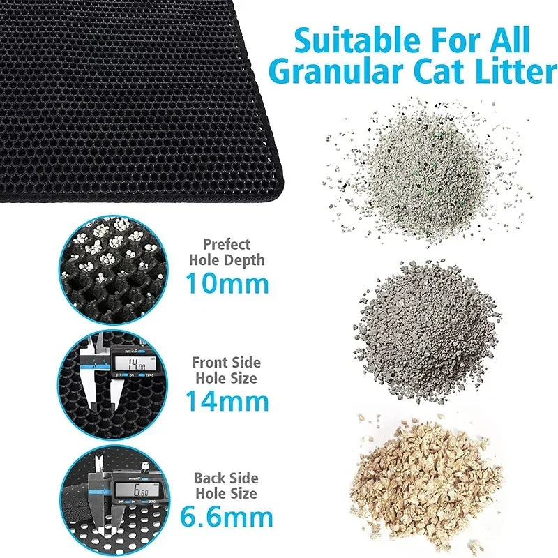 Waterproof Double-Layer Cat Litter Mat - Foldable EVA Litter Trapper, Washable & Anti-Slip (6 Sizes: 11.8x11.8–23.6x35.4 in / 30x30–60x90 cm)