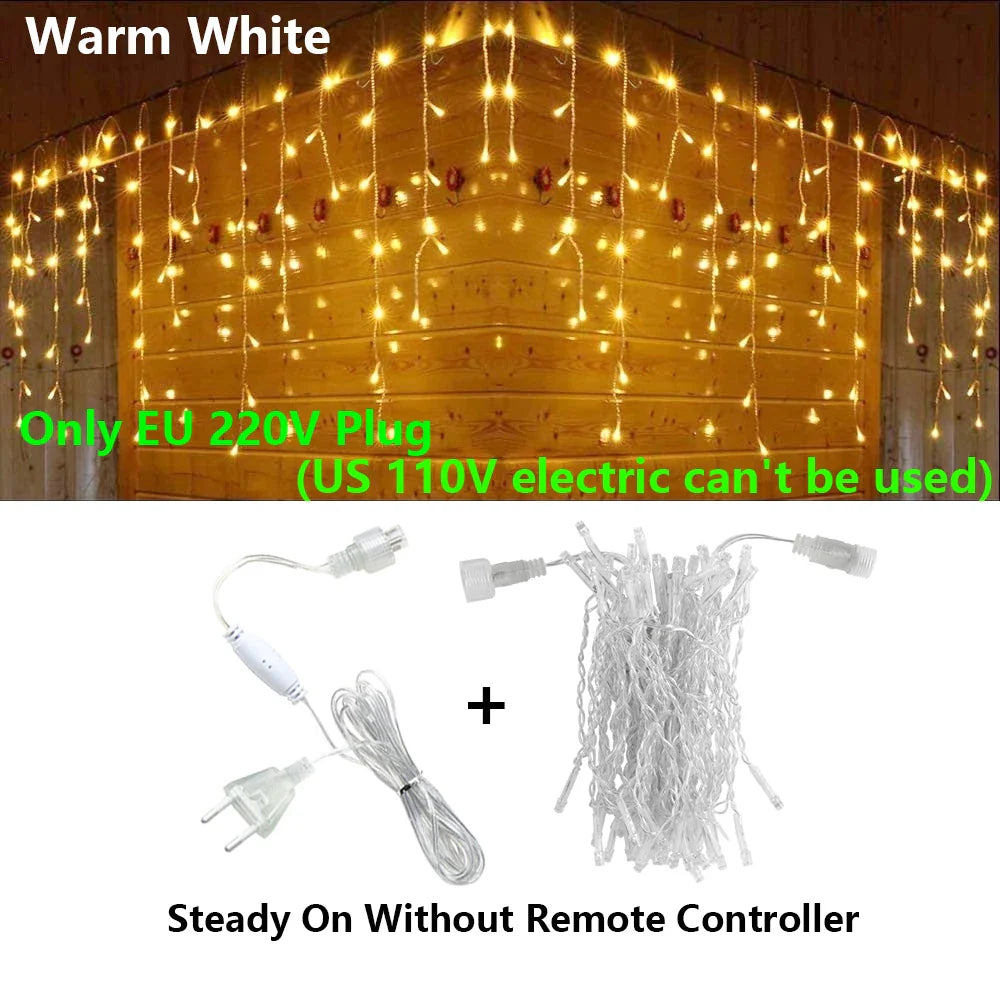40 m (131 ft) LED Curtain Icicle String Fairy Lights with Remote – Waterproof Outdoor & Indoor Christmas Wedding Party Decor