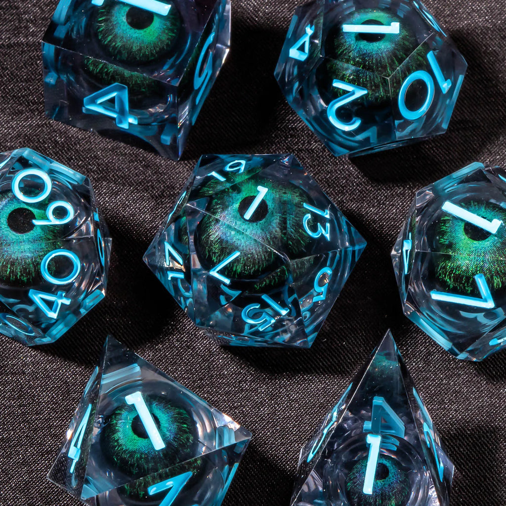 Liquid Core Resin RPG Dice Set — Sharp-Edged D20 D12 D10 D8 D6 D4 for Tabletop Gaming