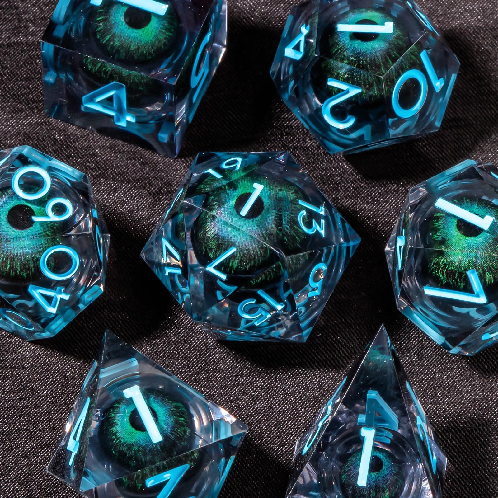 Liquid Core Resin RPG Dice Set — Sharp-Edged D20 D12 D10 D8 D6 D4 for Tabletop Gaming