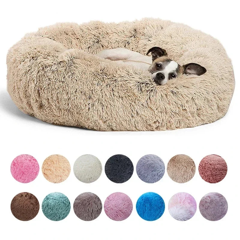 Calming Plush Pet Bed for Dogs & Cats - Corduroy Fleece Bolster, Non-Slip Waterproof Bottom, Multiple Sizes (15.7–35.4 in / 40–90 cm)