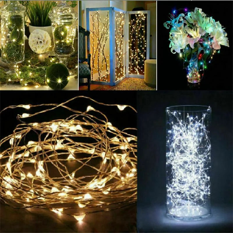Battery-Powered Fairy LED Copper Wire String Lights - 1/2/3/5/10 m (3.3/6.6/9.8/16.4/32.8 ft) - Indoor Outdoor Wedding Bedroom Decor