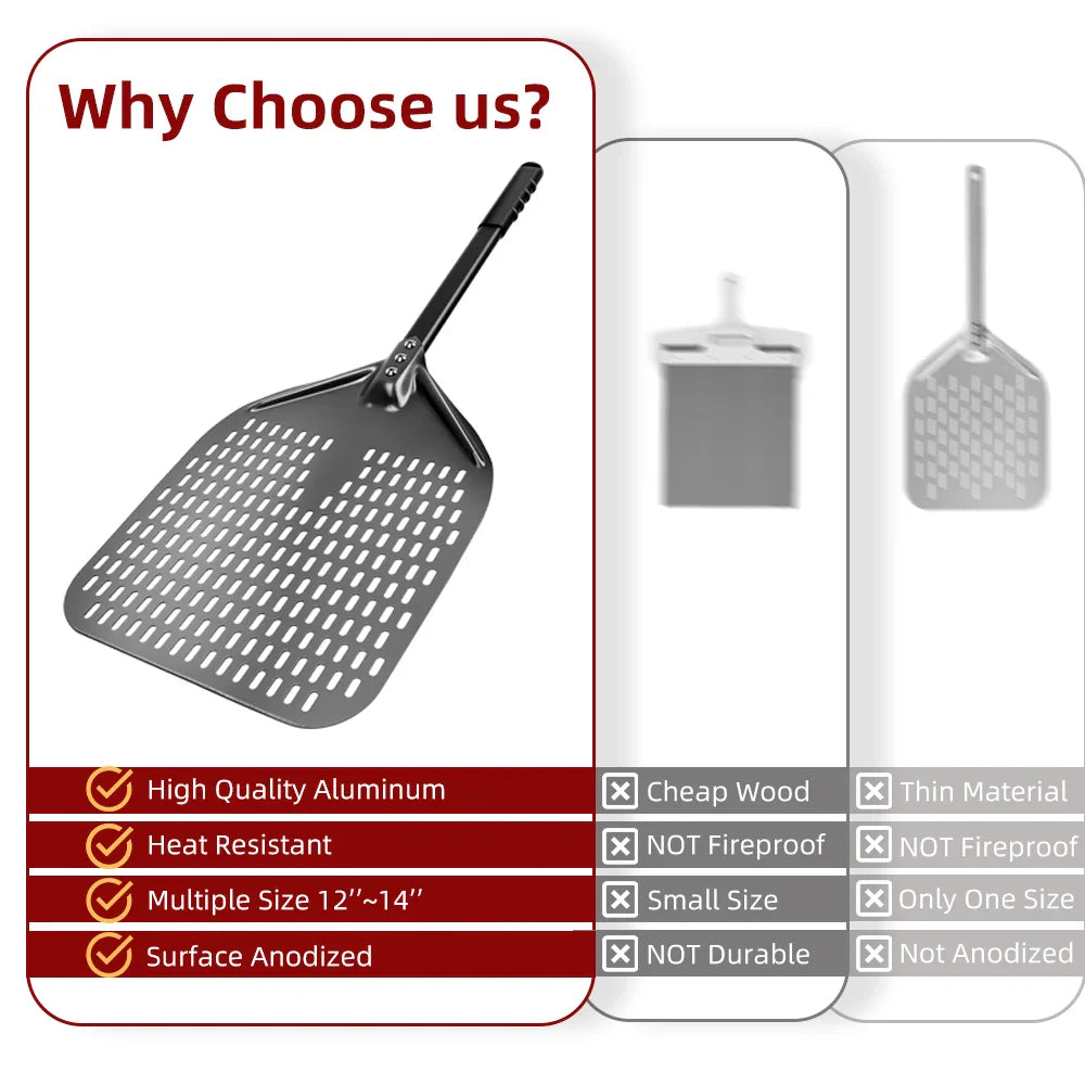 Hard-Anodized Aluminum Pizza Peel 6, 12, 13 and 14 Inch (15, 30, 33, 35.5 cm) Bread Paddle Oven Spatula