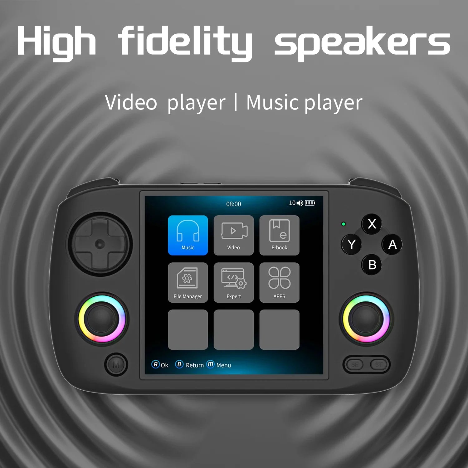 Retro Handheld Game Console 3.95\" (10.0 cm) IPS 720×720 Linux 64-bit Wi‑Fi Bluetooth RGB Joysticks 32GB Expandable to 512GB