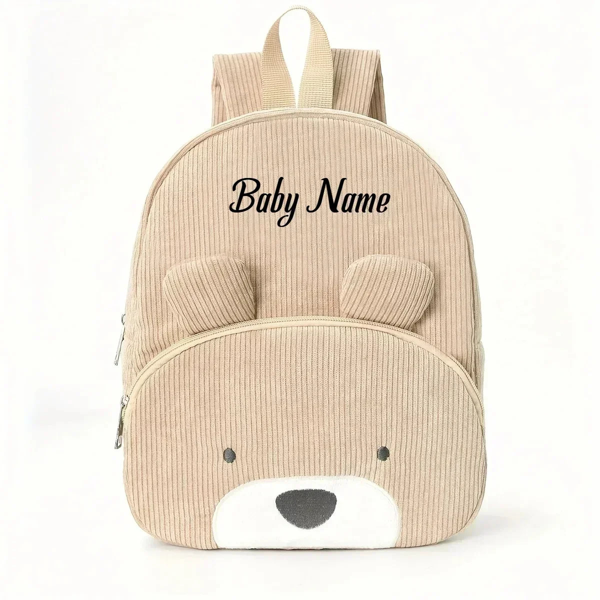 Personalized Toddler Backpack – Cartoon Bear Corduroy Plush with Embroidered Name, Large Capacity Kids Bag