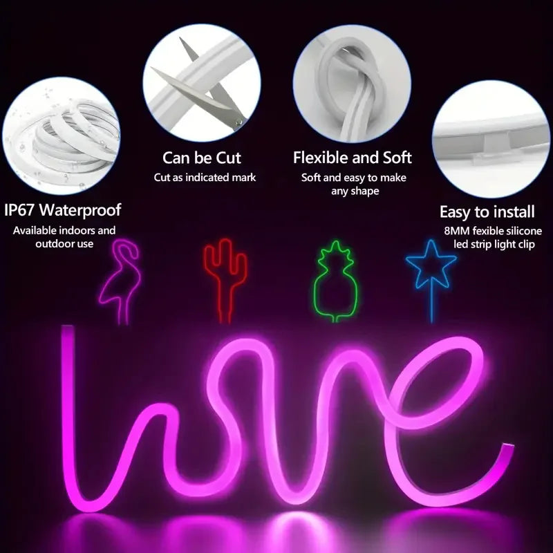 EU Plug 24V RGB Neon LED Rope Light Strip - Bluetooth Music Sync, Waterproof IP67 - 5/10/15/20/30M (16.4/32.8/49.2/65.6/98.4 ft)