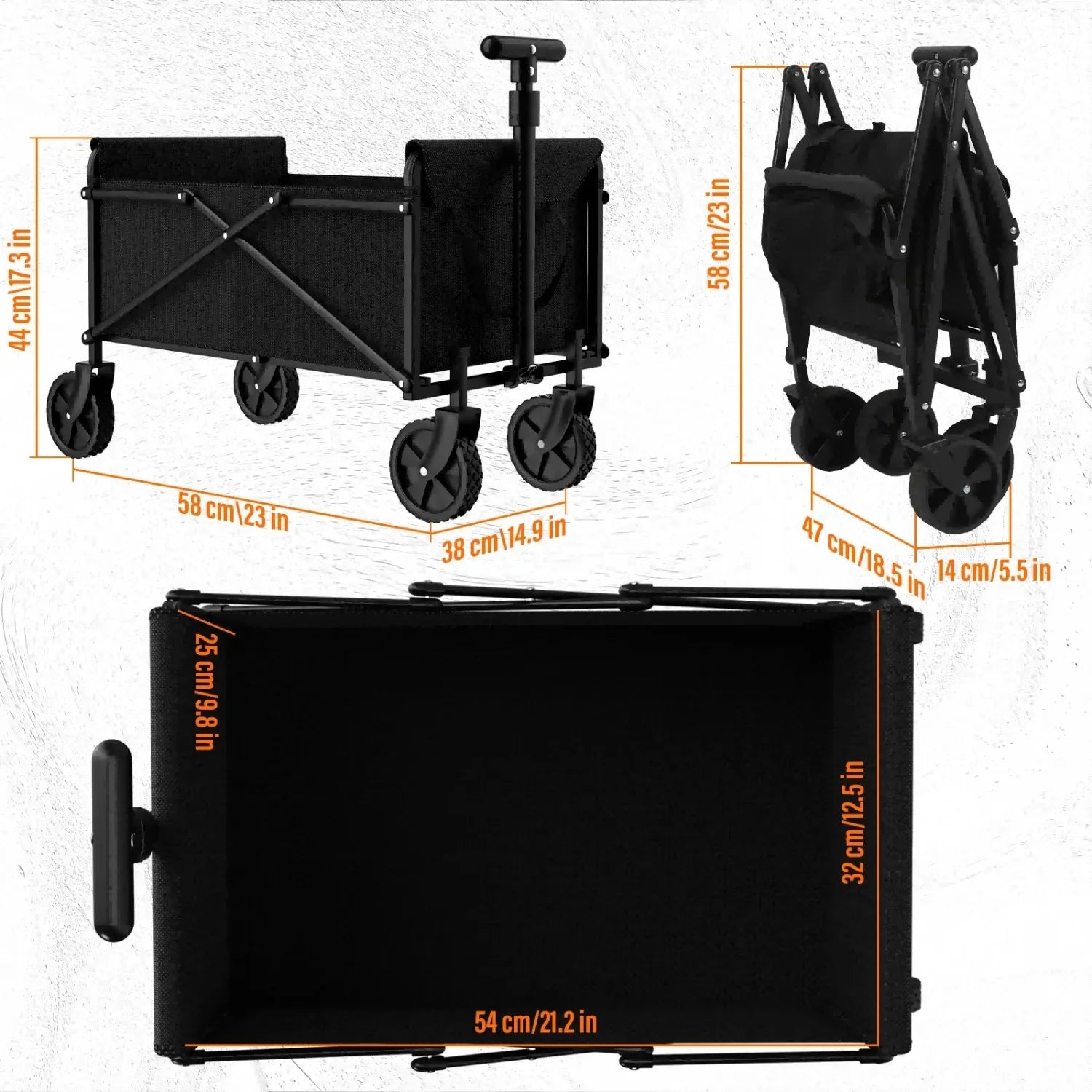 Folding Collapsible Utility Wagon Cart - Portable Handcart for Garden, Picnic, Beach & Shopping