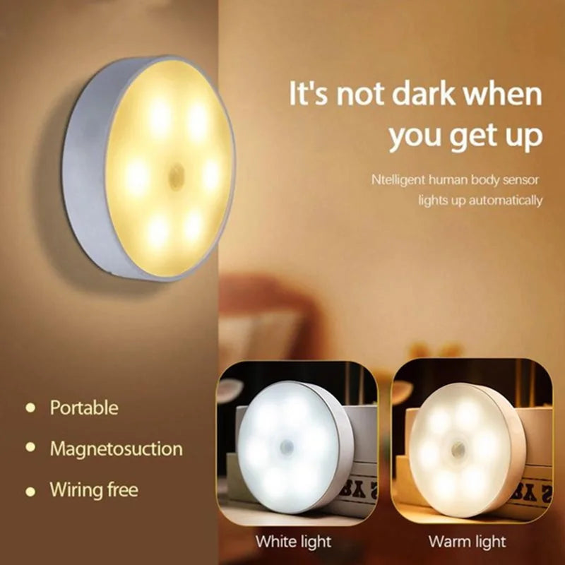 USB Rechargeable Motion Sensor LED Night Light – PIR Closet Under-Cabinet Stairway Lamp, Warm/Cold White