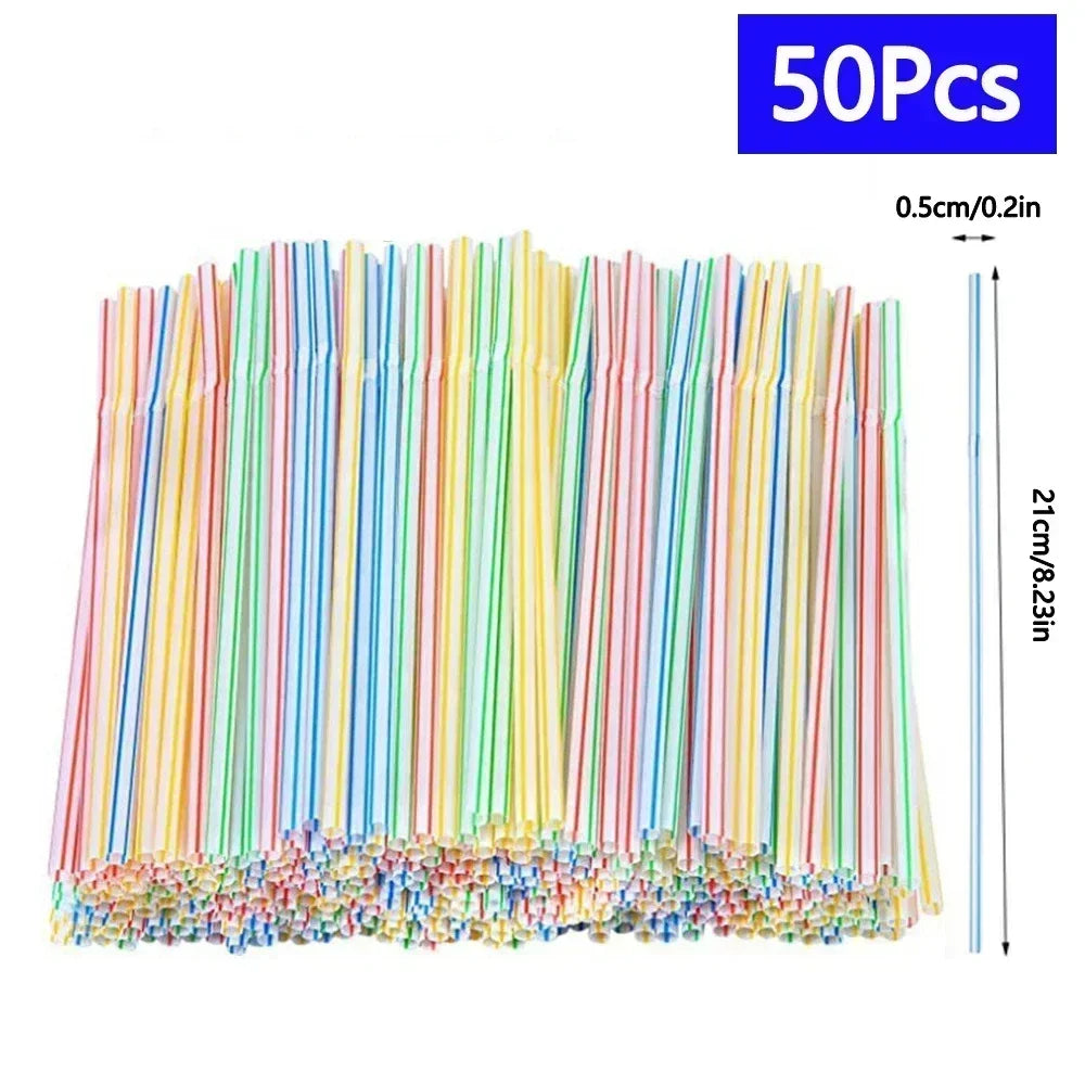 Multicolor Flexible Plastic Drinking Straws — Reusable Cocktail & Boba Straws 8.3 in (21 cm) x 0.2 in (5 mm) — Packs 50–6000 for Parties & Weddings