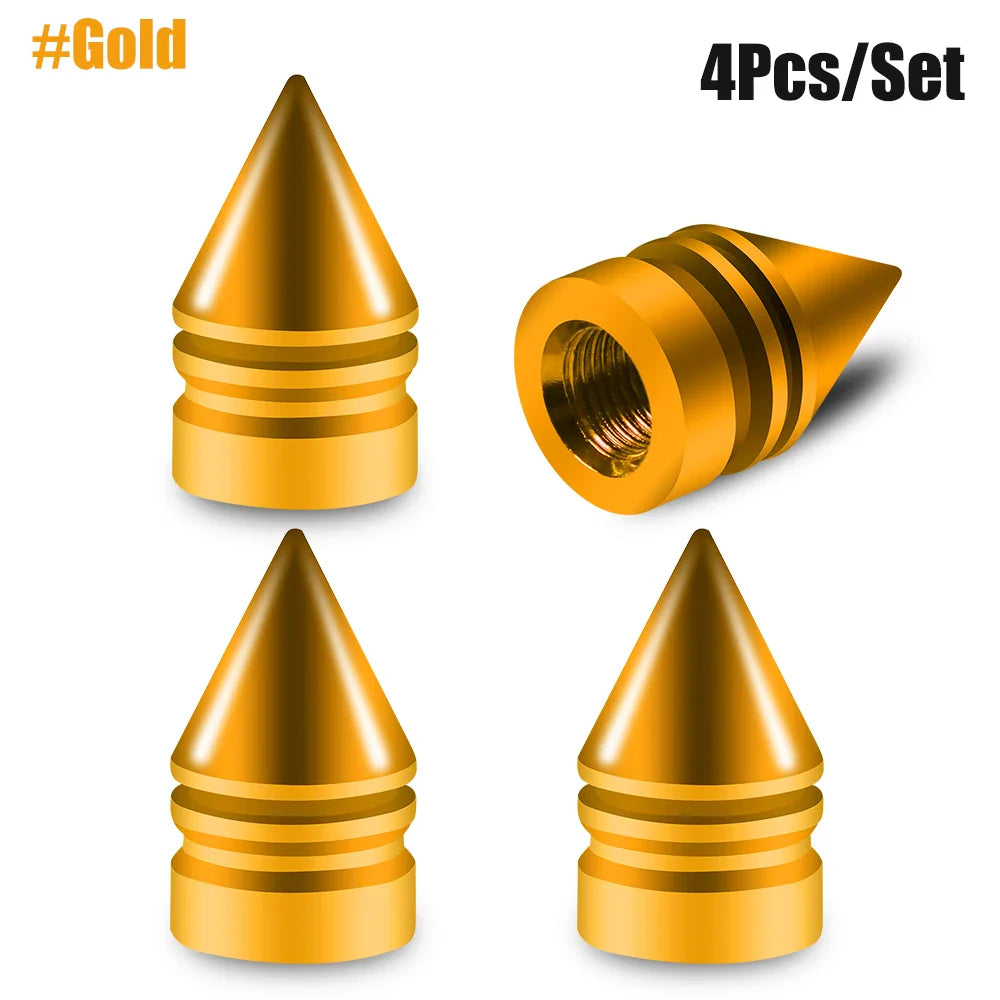4-Pack Aluminum Tire Valve Caps Rocket Grenade Style Universal Valve Stem Covers for Car Truck Motorcycle Bike