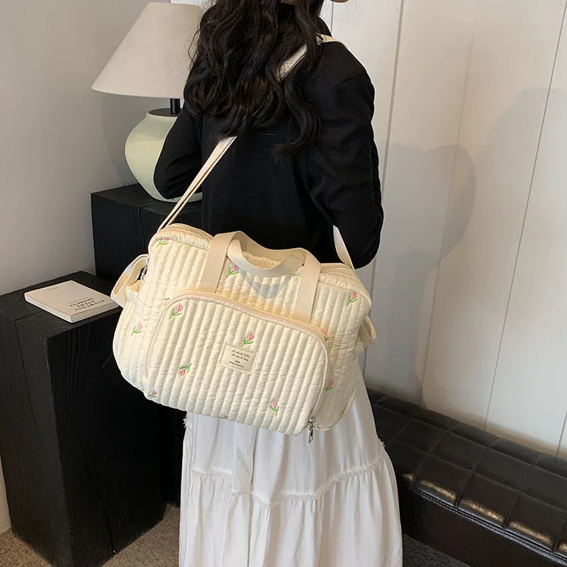 Large Embroidered Diaper Bag - Maternity Baby Organizer Shoulder & Crossbody Bag for Travel and Hospital