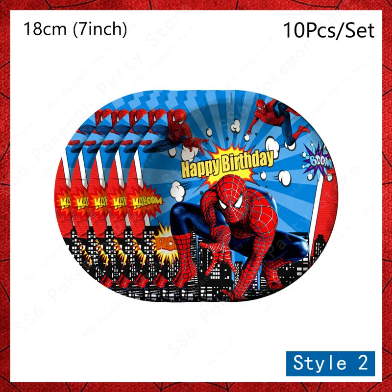 Spiderman Kids Birthday Party Supplies - Disposable Tableware Set with Plates, Cups, Napkins & Favor Bags