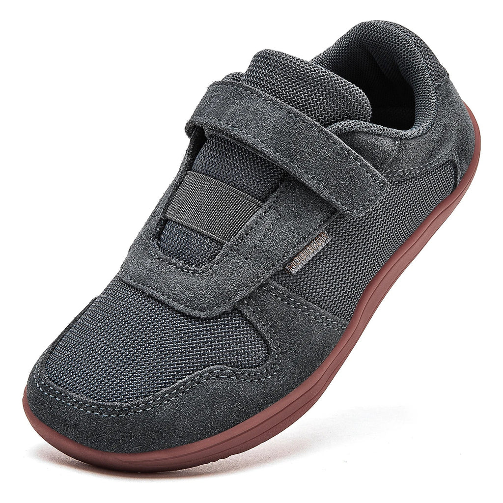Kids Wide-Toe Barefoot Sneakers — Lightweight Hook & Loop Mesh with Faux Leather Toe