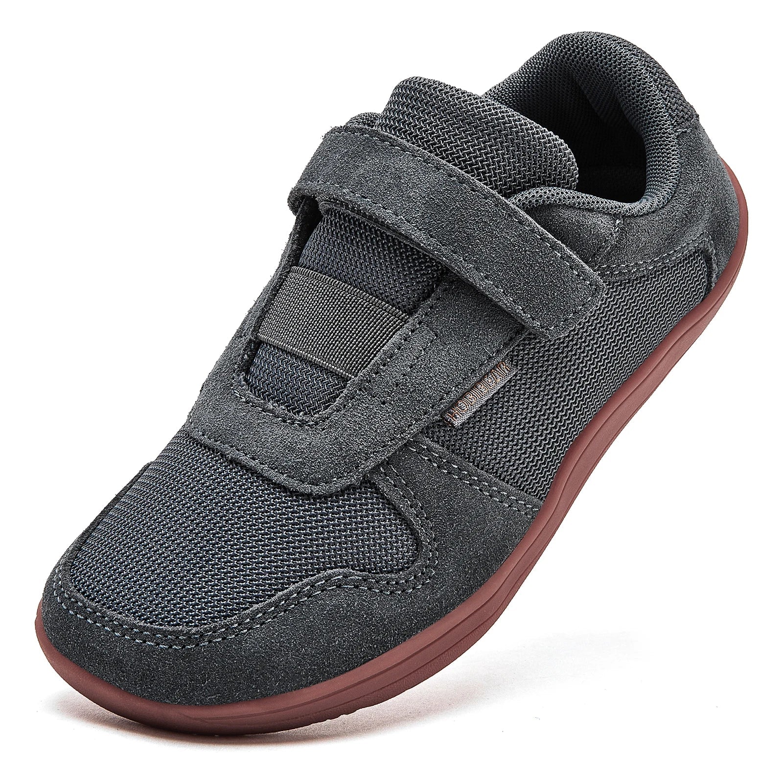 Kids Wide-Toe Barefoot Sneakers — Lightweight Hook & Loop Mesh with Faux Leather Toe