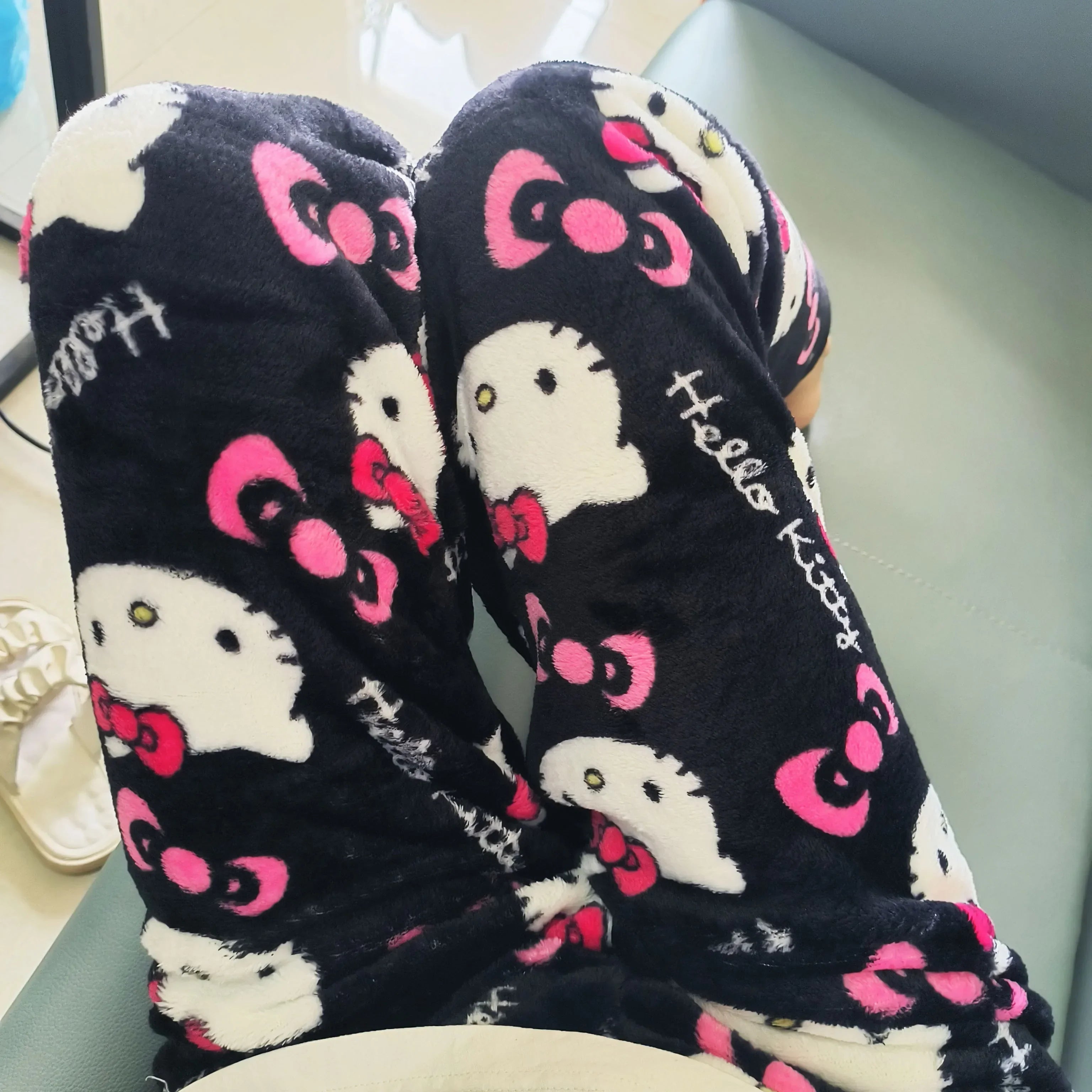 Women’s Flannel Fleece Pajama Pants – Kawaii Cartoon Elastic Waist Lounge & Sleep Trousers, Soft Anime Sleepwear Gift