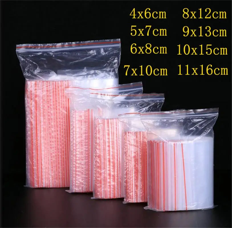 Clear Thick Resealable PE Bags – Reclosable Zip Storage Pouches for Jewelry, Food & Crafts (Sizes 4×6–12×18 cm / 1.6×2.4–4.7×7.1 in, 100–500 Pack)