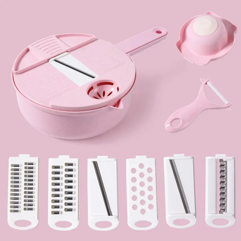 Manual Vegetable Chopper & Grater – Handheld Salad Shredder for Carrots and Potatoes – Eco-Friendly (Pink, Green, Blue)
