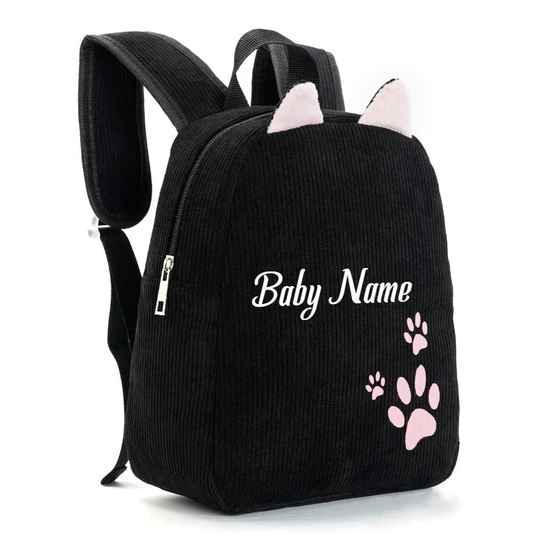Personalized Toddler Backpack – Cartoon Bear Corduroy Plush with Embroidered Name, Large Capacity Kids Bag