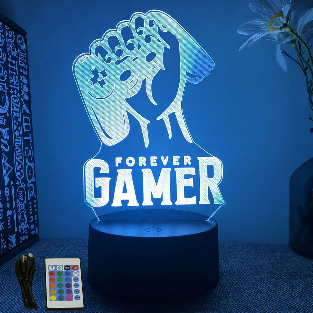 Neon Gamer 3D LED Night Light RGB – Gaming Table Lamp for Kids, Bedroom & Gamer Room
