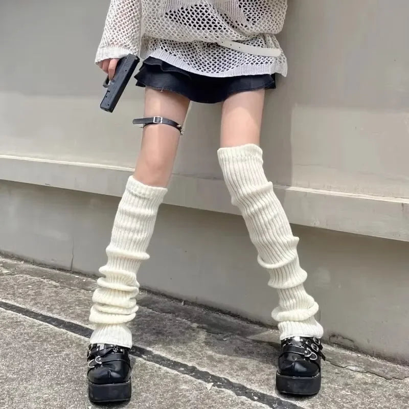 Women's Y2K Knit Leg Warmers 1 Pair — Crochet Boot Cuffs, 40/50/70 cm (15.7/19.7/27.6 in) — Black White
