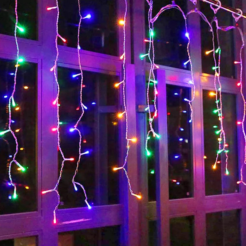 5M LED Icicle Curtain Lights – 0.4–0.6m Drop, 96 LEDs, 110–240V for Christmas, Wedding & Garden Decor (Warm White/Multicolor)