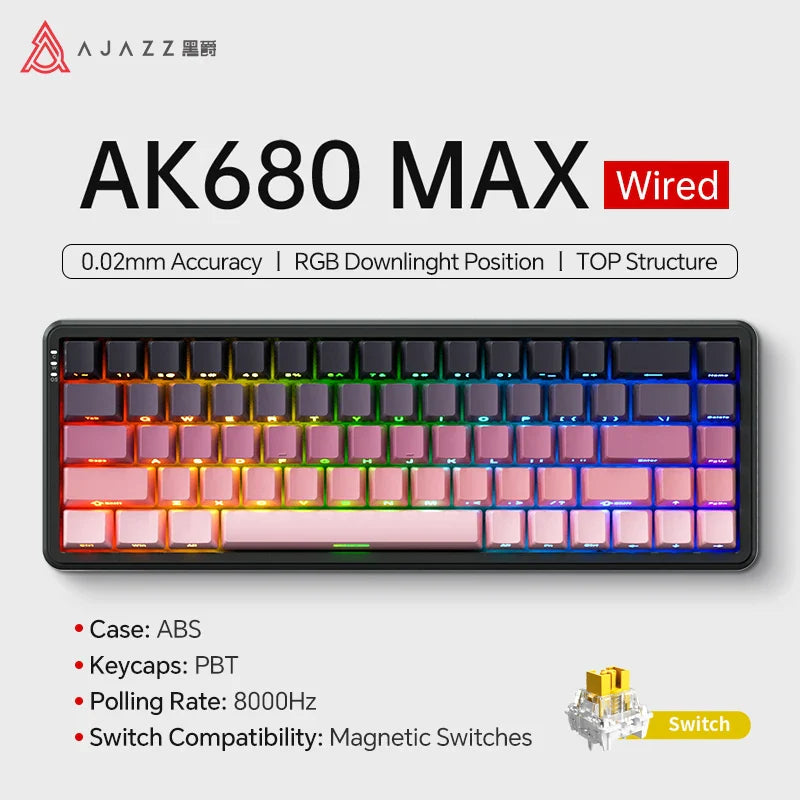 68-Key Hot-Swappable Mechanical Bluetooth & USB Compact Gaming Keyboard with RGB Backlight