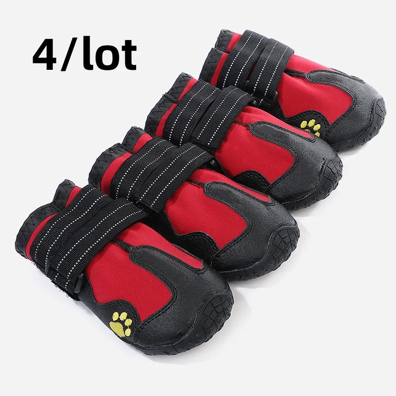 Waterproof Dog Boots 4-Pack – Warm Snow & Rain Booties for Medium/Large Dogs, Reflective Anti-Slip Pet Shoes