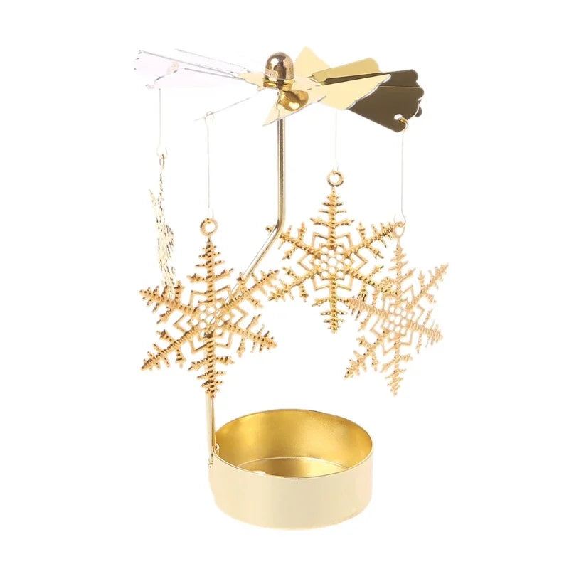 Gold Metal Rotating Tealight Candle Holder - Tabletop Spinner for Wedding Christmas Dinner Party Decoration Gift