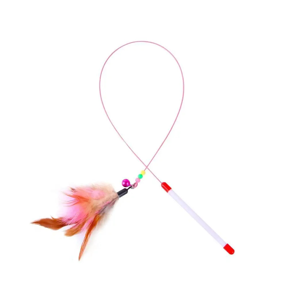 Interactive Cat Teaser Wand with Feather and Bell 35.4 in (90 cm) Metal Wire Rod — 1-Pack
