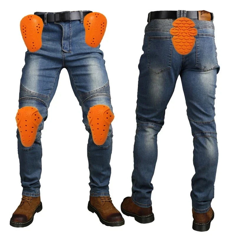 Motorcycle Riding Jeans with Removable CE Level 1/2 Knee Armor, Kevlar Racing Moto Pants