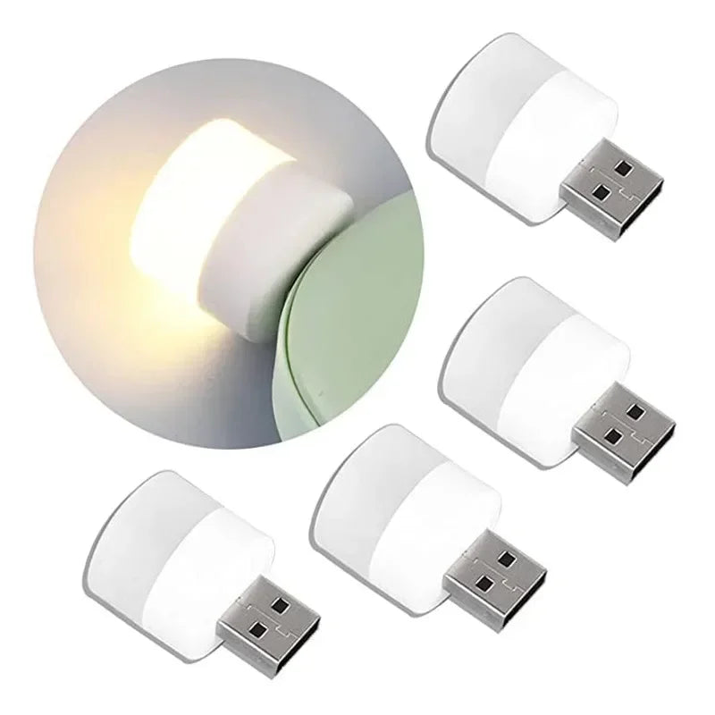 Mini USB LED Night Light - Warm & White Eye-Protection Reading Lamp, Portable USB Plug-In (1/3/5/10 Pack)