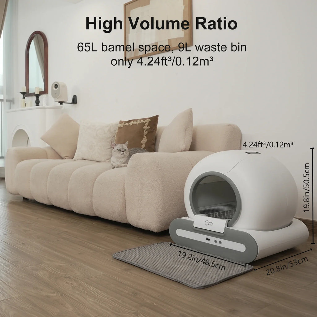 56L Self-Cleaning Smart Cat Litter Box — App Control (2.4GHz Wi‑Fi Only), Low-Entry 5.9 in / 15 cm, Includes Litter Mat & Waste Bags, Fits Tofu & Clumping Litter
