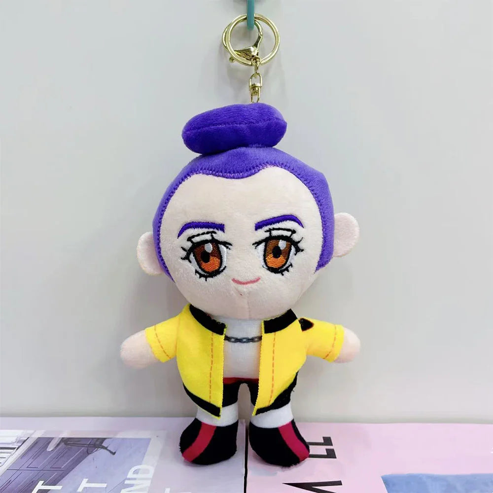 Anime K-Pop Demon Hunter Plush Keychain, Purple Tiger Monster with Black Hat and 3 Eyes Cute Plush Charm Gift