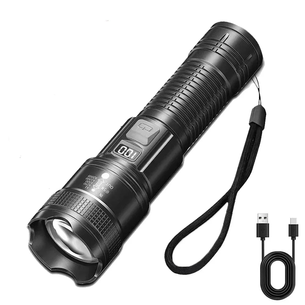 Super Bright USB Rechargeable Tactical Flashlight 1,600,000 LM - Long-Range Waterproof LED Torch for Camping & Fishing
