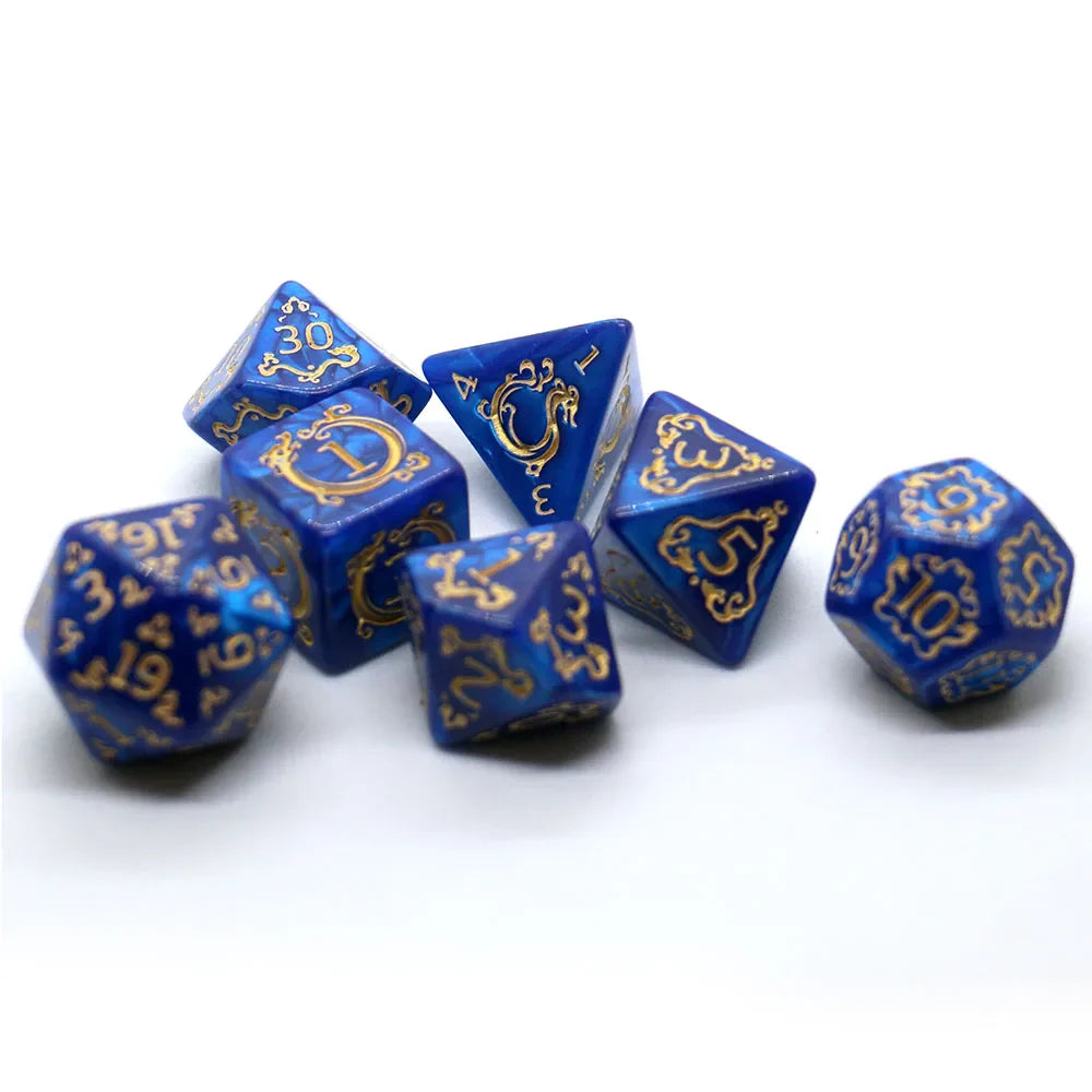 7-Piece Dragon Pattern RPG Dice Set - Polyhedral D4 D6 D8 D10 D12 D20 for DND Tabletop Games & Gifts