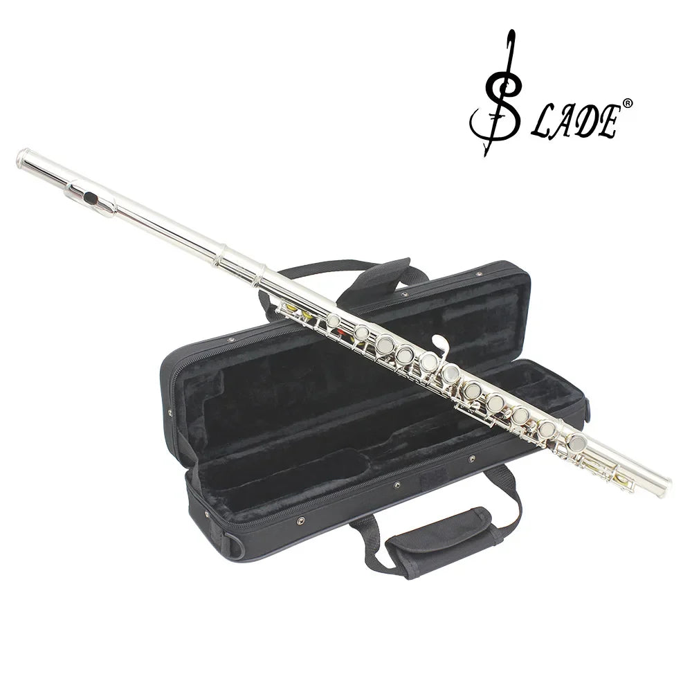 Professional 16-Key Closed-Hole C Transverse Flute – Silver-Plated Nickel-Silver Keys, Case & Cleaning Kit