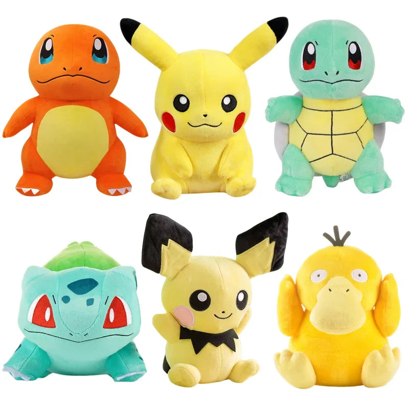 Kawaii Anime Plush Toys - Pikachu, Pichu, Charmander, Squirtle & Psyduck Soft Stuffed Dolls (8–12 in | 20–30 cm) - Kids Birthday & Christmas Gift