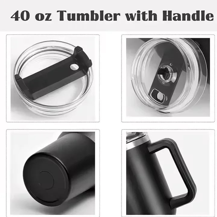 40oz Vacuum Insulated Tumbler with Handle & Straw Lid | Stainless Steel Travel Bottle